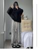High-Quality Women's Retro Striped Wool Pants - Autumn/Winter Casual High-Waisted Slimming Straight-Leg with Wide-Leg Drape