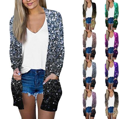 Женская модная повседневная куртка-кардиган средней длины с длинным рукавом и цветочным принтом в стиле ретро