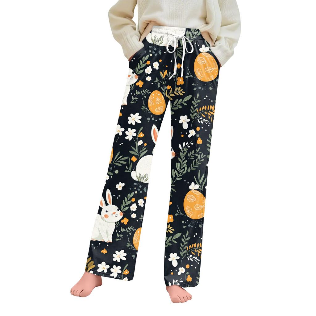 Женские повседневные прямые брюки с принтом пасхального яйца Домашние повседневные брюки