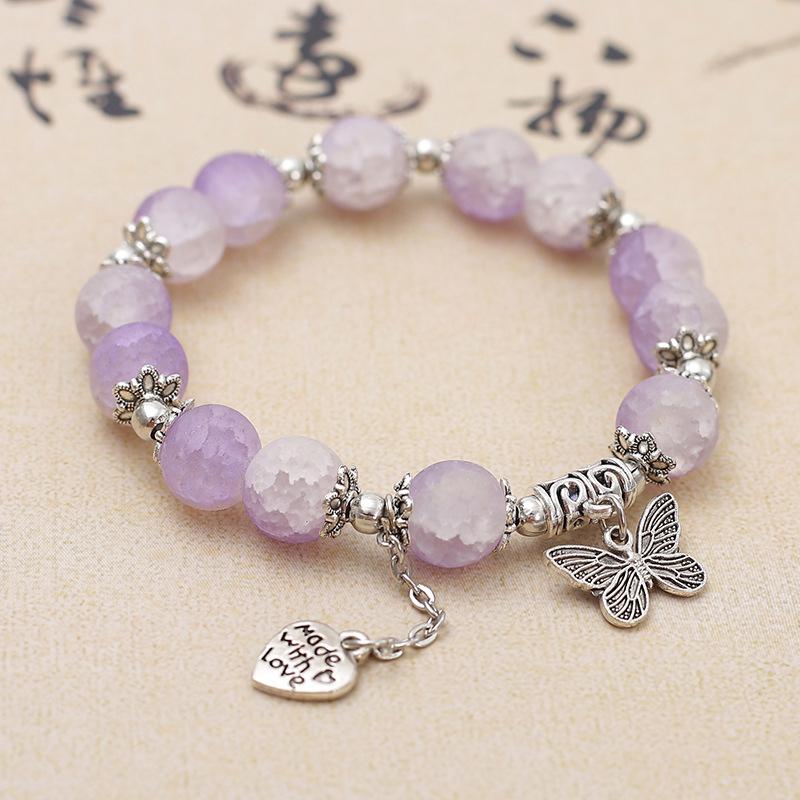 Подвеска в виде бабочки, эластичный браслет, цветной стеклянный браслет с бусинами для женщин и девочек, простой браслет, ювелирные изделия, подарки