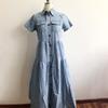 Spring Summer Demin Dress Solid Color Single Breasted Long A-Line Dress for Office