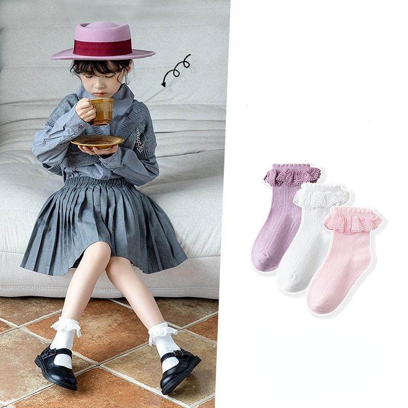 Kids Girl Sock Princess Ruffle Solid Color Calf Sock for Baby Girl Spring Autumn Cotton Soft Frilly Children Girl Sock Clothes