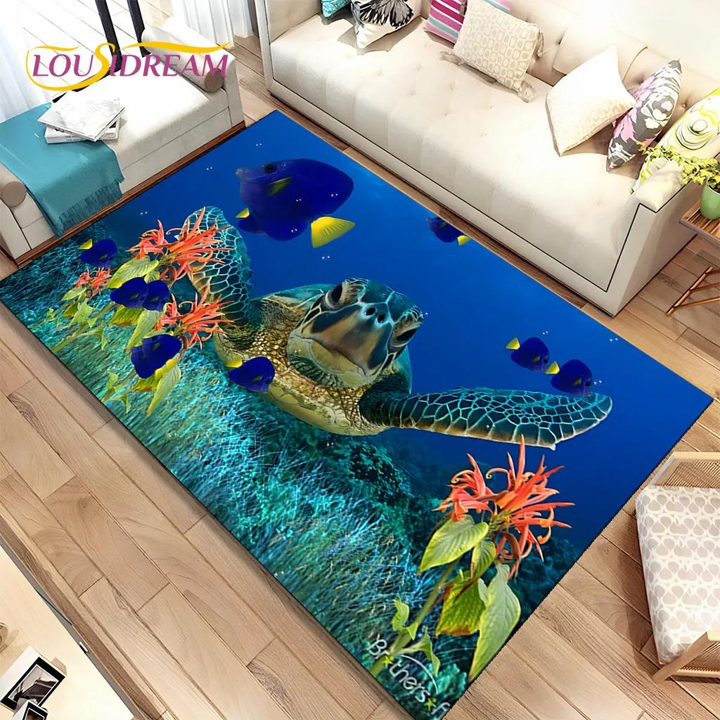 3D коврик для морского дна, подводный мир, дельфин, черепаха, коврик для гостиной, спальни, дивана, коврик, детский нескользящий напольный коврик