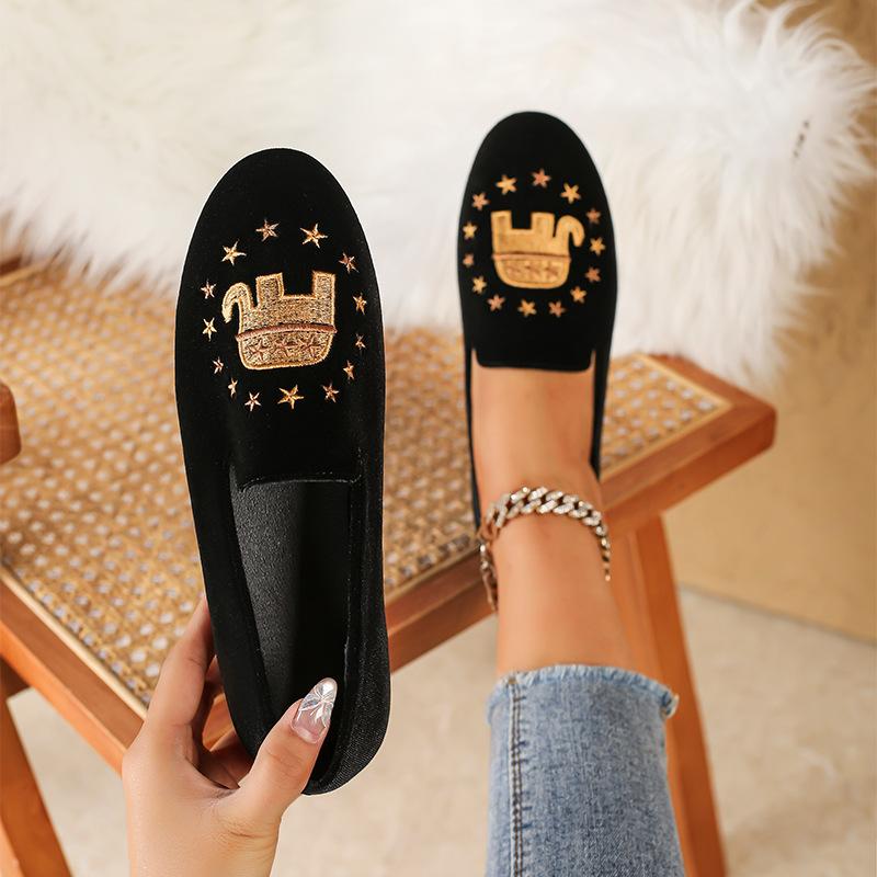 Ретро французская изысканная вышивка повседневные бархатные лоферы на мягкой подошве бини одинарная обувь женская