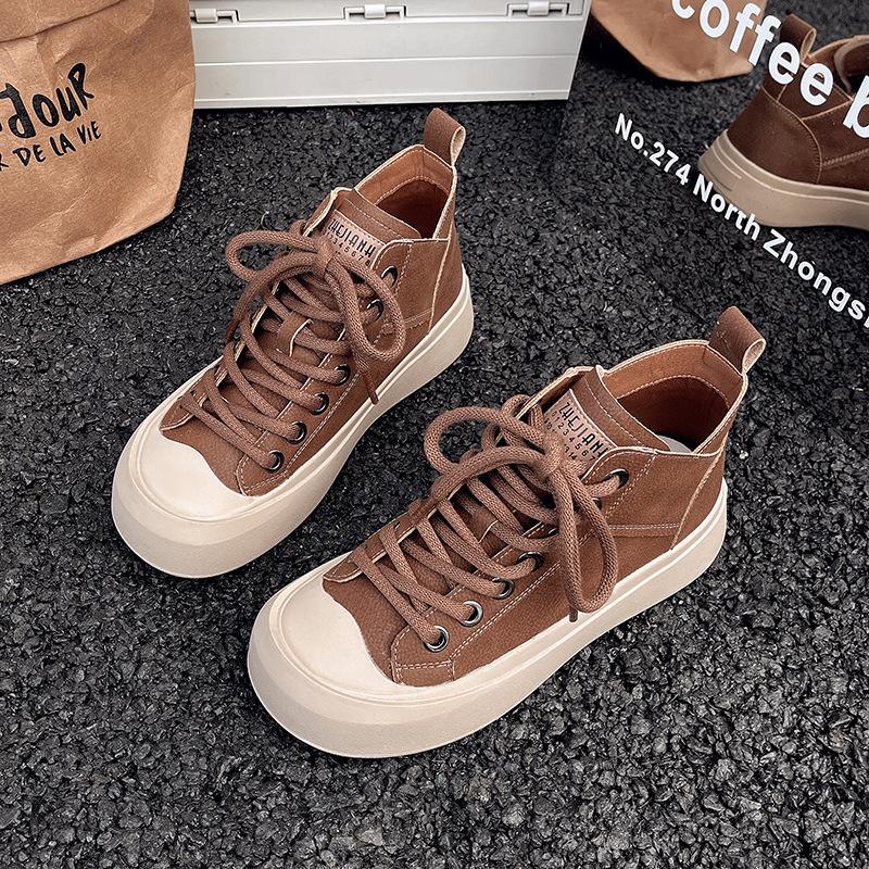 Уродливо-милые туфли на высокой платформе с большой головой, женские 2025 осень, новые, ретро, на мягкой подошве, женские, универсальные, спортивные и для отдыха, из мягкой кожи, кеды