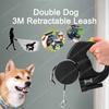 3M Retractable Dual Doggie Leash with LED Light,360 Swivel No Tangle for Each Dog Independent Braking with 3M Reflective Leads