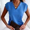 Летняя женская однотонная рубашка с коротким рукавом и V-образным вырезом