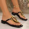 Fashion 2025 Flip Flops Women's Slippers Hot Sale Daily Slippers Women Metal Decoration Square Toe Plus Size Comfortable Sandals Women
