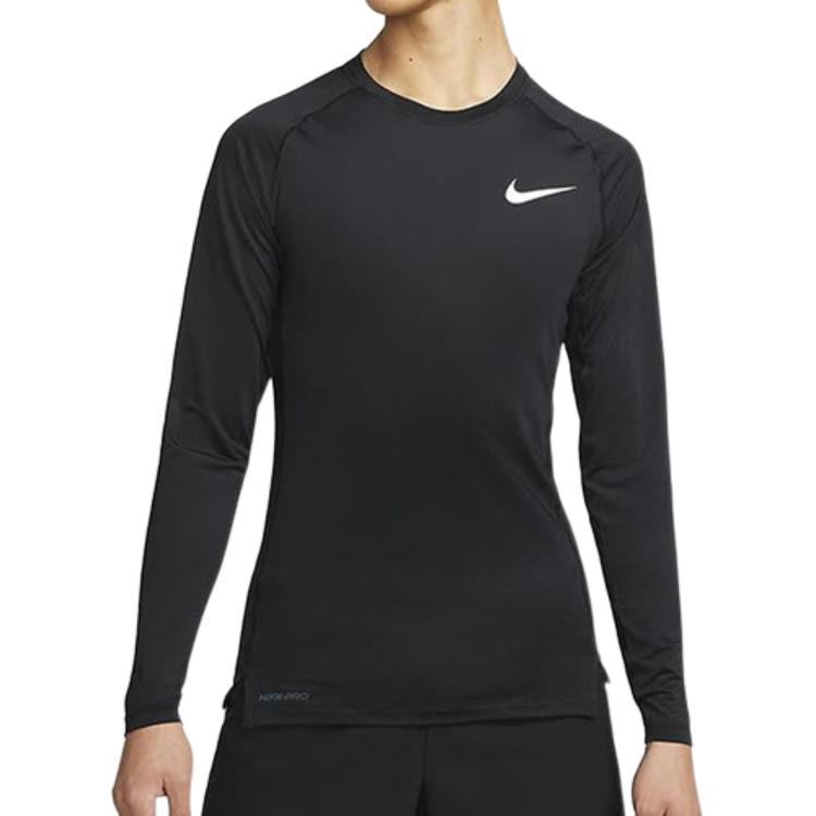 Nike Мужская футболка Pro Logo с круглым вырезом, облегающего кроя, реглан, с длинным рукавом, топы DN4304-010