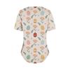 Ladies' Fashionable Printed Round Neck Pleated Short Sleeved Shirt