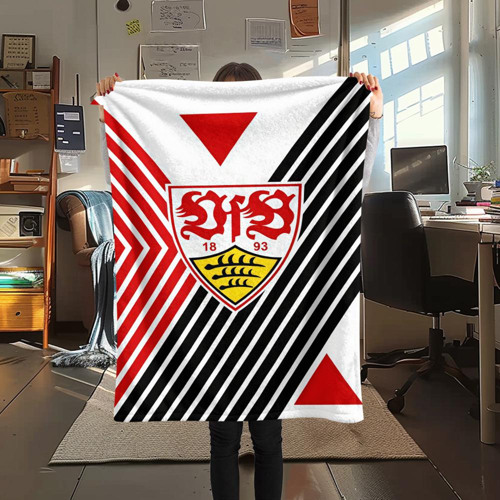 1Pc Stuttgart Football Club Print Flannel Blanket High Quality Warm Comfortable Cover for All Seasons Perfect for Gifts Home Decor