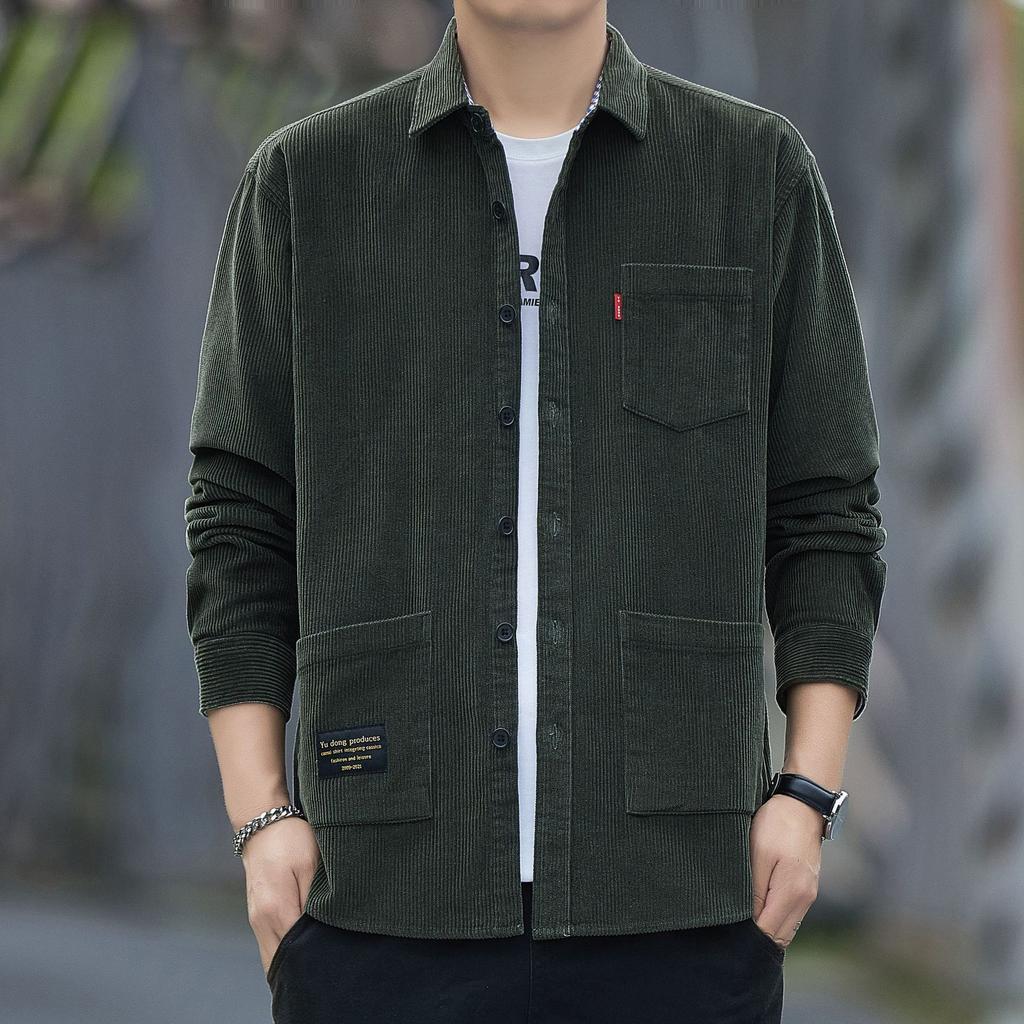 Мужская вельветовая рубашка с длинным рукавом, повседневная свободная осенняя толстая японская модная рубашка, куртка для мужчин