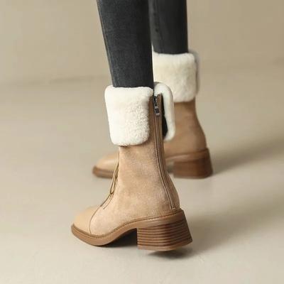 Модные женские мягкие кожаные зимние сапоги, нескользящие, толстые, плюшевые, из искусственной замши, меховые сапоги, зимние, теплые, с хлопковой подкладкой, на платформе, до щиколотки, Botas Mujer24