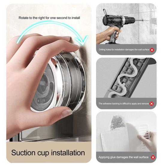 Стеллаж для хранения на присосках с дренажными отверстиями, большая вместимость, вращающаяся конструкция, простая установка, настенный кухонный органайзер