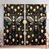 2pcs Luxurious Bee Gem Printed Curtain for Home Decor - Rod Pocket Window Treatment for Bedroom, Office, Kitchen, Living Room