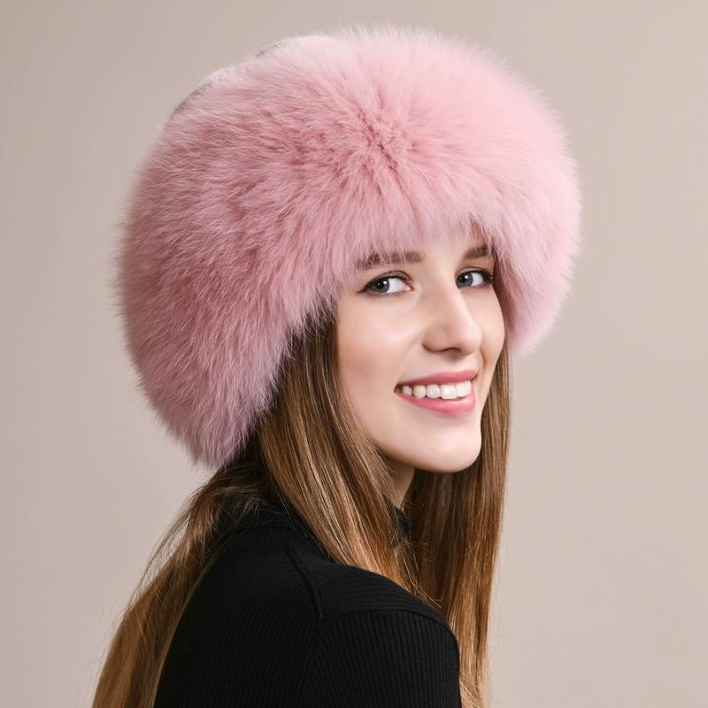 Шапка из меха лисы женская зимняя корейская версия пушистой шапки-цилиндра шапка-ушанка теплая северо-восточная меховая шапка зимняя