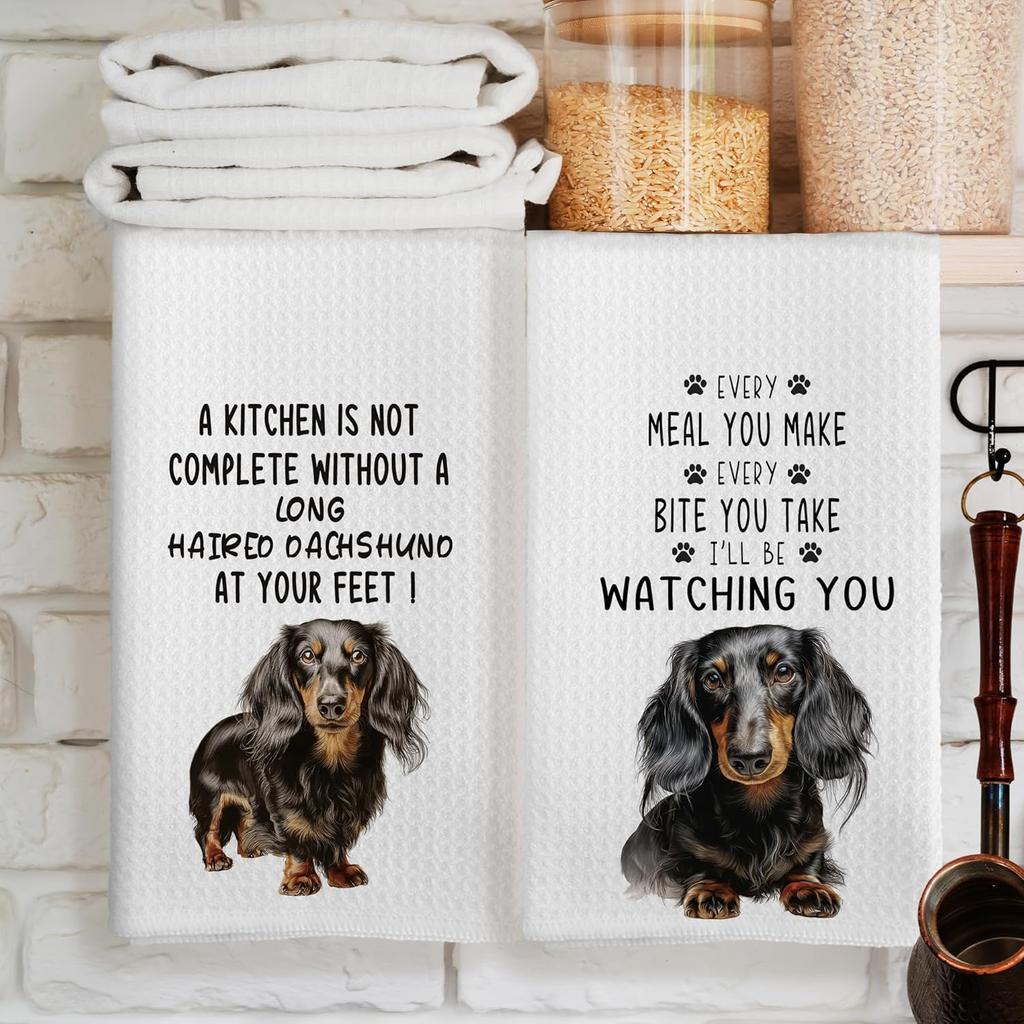 Long-Haired Dachshund Kitchen Towels Set of 2, Dog Gifts for Women, Dachshund Gifts, Dog Lover Mom Gift Tea Towels Kitchen Hand Towels 16x24 Inch for