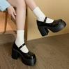 Женские туфли на массивной платформе и высоком каблуке 2025 Весна ПУ Кожа Ремешок на щиколотке Mary Jane Туфли Женские Белые Lolita Обувь на толстом каблуке