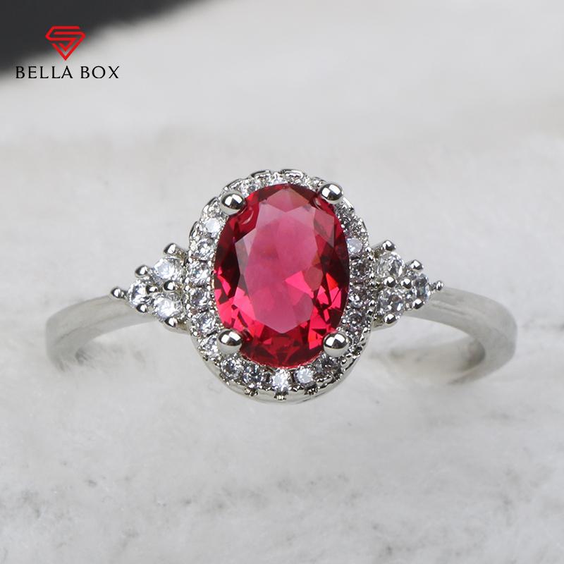 BELLA BOX Кольца для женщин с рубинами круглой формы, драгоценные камни Aaa, циркон, серебряные украшения, женский подарок на вечеринку