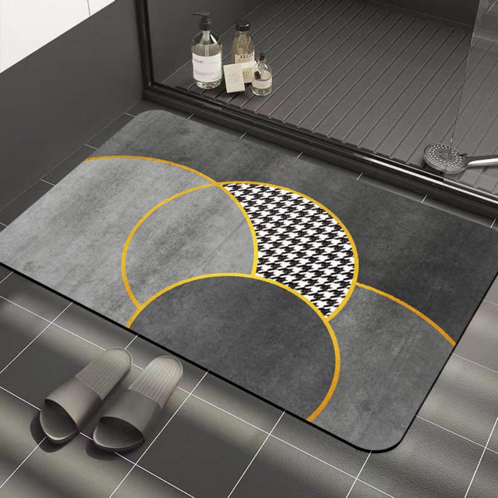 Houndstooth Geometric Diatomite Bath Mat Non-Slip Super Water Absorbent Quick Dry Shower Floor Rug Modern Entry Bathroom Mat