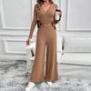 Women's Autumn and Winter Fashion Casual Solid Color Long Sleeve Top Knitwear Pant Suit