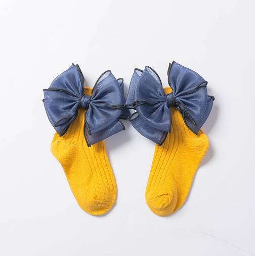 Girls Black Calf Socks Cute Bowknot Pearl Decor Combed Cotton Comfortable Toddler Baby Socks