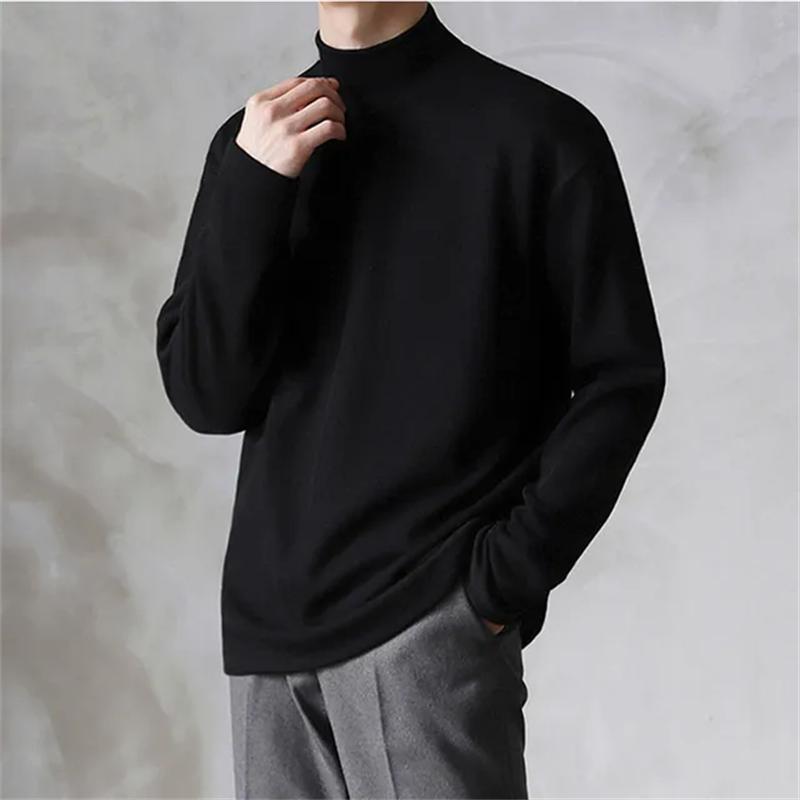 2024 Spring Autumn Winter Solid Casual Plush Turtleneck Men's Loose Bottom Double Faced Velvet Sweater Simple Warm