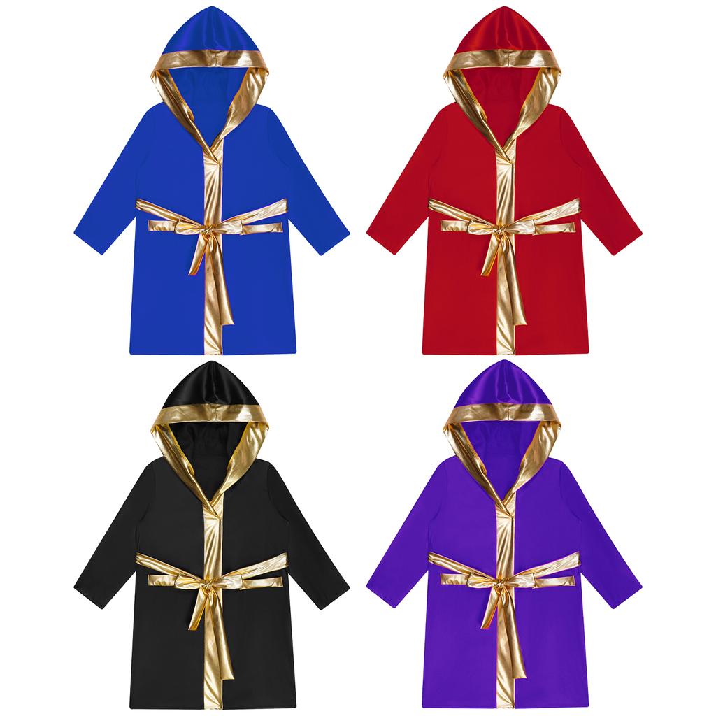 Kids Boxer Cosplay Uniform Set Costume Hooded Cloak Robe Boxing Fight Gown Role Play Outfits Halloween Carnival Party