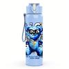 1PC Rich Blue Bear Glasses Portrait 750ml Color Plastic Water Bottle Leakproof Flip Straw Lid For Sports Office Home Use