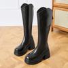 Fashion 2024 Fashion Women Boots Soft Leather Knee High Boots Women Zipper Female Square Heel Women Shoes Autumn Winter Knight Boots