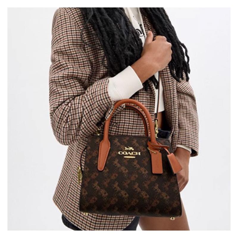 Coach ANDREA CARRYALL 22 сумка-тоут с принтом в виде узора «карета» из искусственной кожи, сумка через плечо, маленький размер, женская, цвет трюфеля