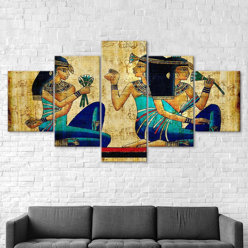 Ancient Egyptian Goddess Papyrus 5 Piece Five Panel Wall Canvas Print Modern Art Poster Picture Home Decor Gift For Him For Her