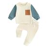 Baby Boy 2 Piece Outfits 3M 6M 12M 18M 24M 3Y Contrast Color Long Sleeve Sweatshirt and Elastic Pants for Toddler Fall Clothes