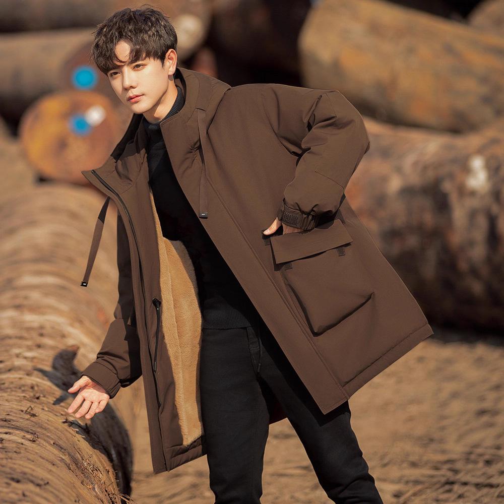 Мужская зимняя пуховая куртка средней длины с подкладкой из кроличьего меха 2025