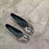 Sheepskin Version~ High-end Silver Leather Split-toed Shoes Women's One-pedal Flat Loafers Pig's Trotters Mary Jane Single Shoes