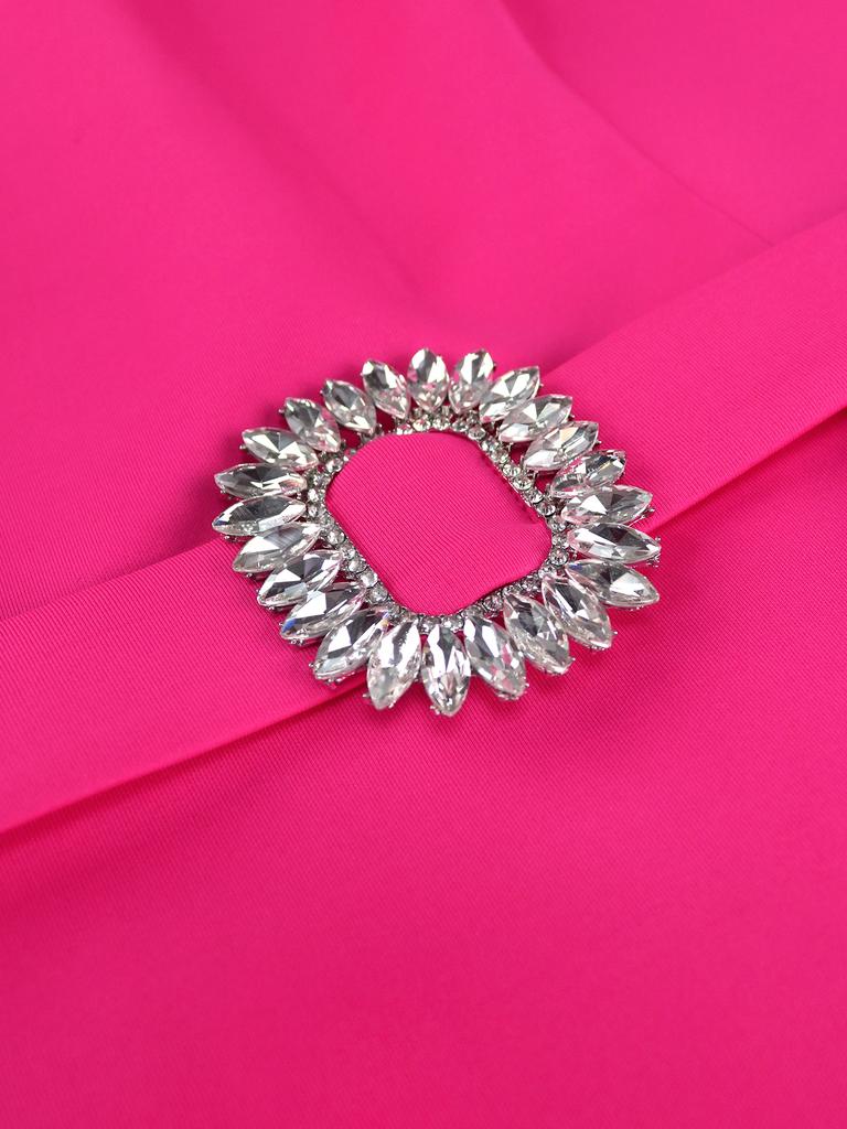 AOMEI Fuchsia V Neck Hem Flounced Dresses Long Sleeve High Waist Irregular Women Party Midi Gowns