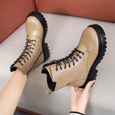 Осенне-зимние нескользящие женские ботинки на толстой платформе с круглым носком и прочной шнуровкой, классические модные туфли