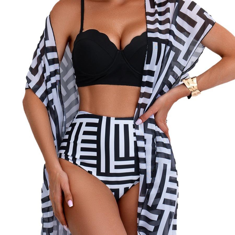 Шикарное европейское и американское сетчатое бикини-парео из трех частей