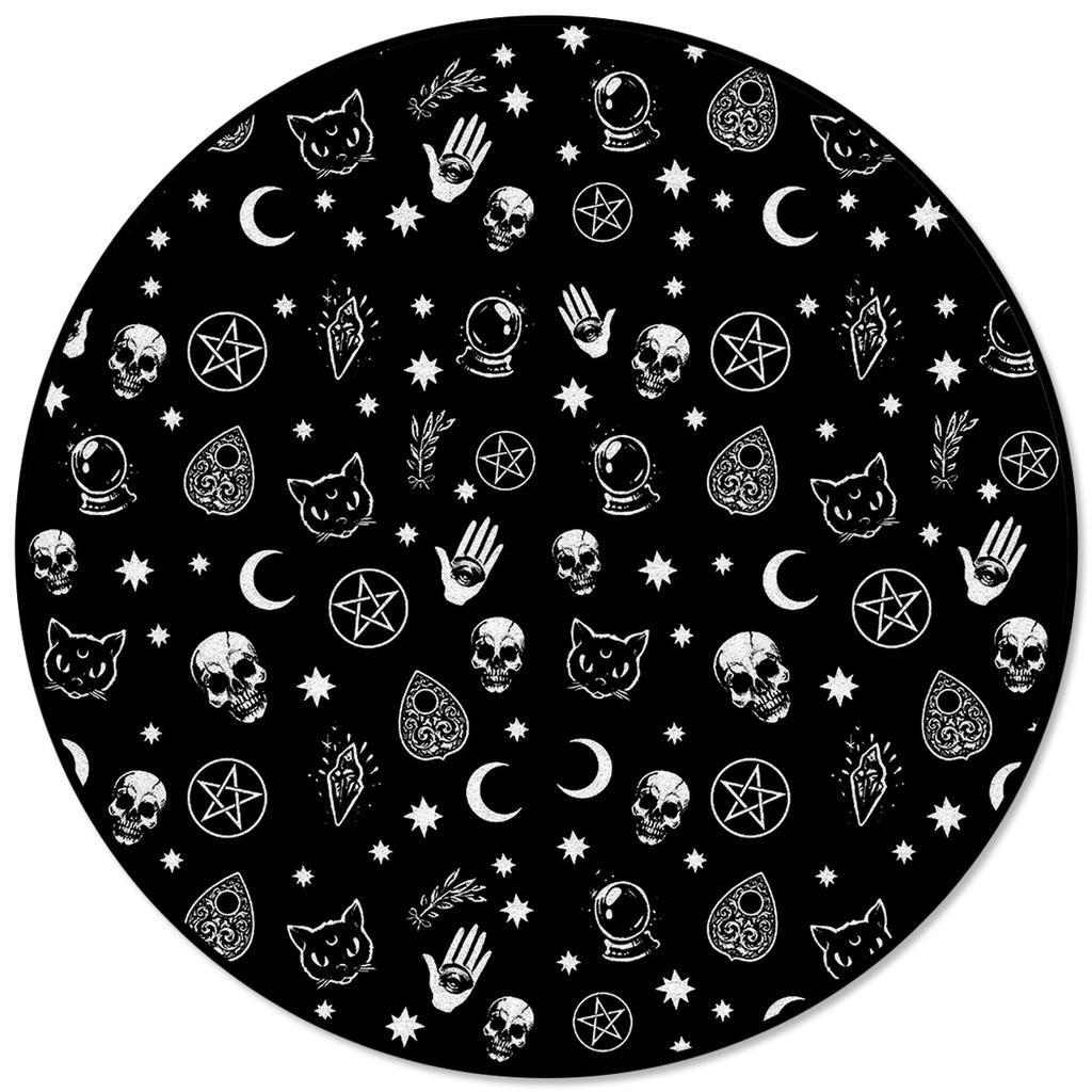 Черный Ведьма Череп Луна Гадание Печати Круглый Ковер Гостиная Спальня Нескользящий Напольный Коврик Современный Домашний Декор Круглый Ковер