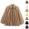 Women's Jacket Oversized Streetwear Casual Sleeve Lapel Collar Zip Front Pleated Shirts
