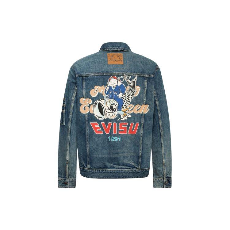 Evisu Seagull Embroidery And Buddha Head Print Casual Wide Denim Jacket Men jackets 2ESHTM4DJ8001RXDN