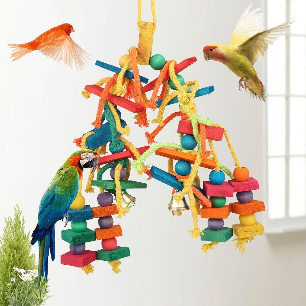 Wooden Parrot Toy Cotton Rope Parrot Supplies Durable Bird Hanging Swing Cage