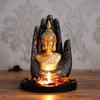 Black Golden Resin Palm Buddha Statue Tea Light Candle Holder | Buddha Showpiece for Home Decor Living Room Office | Gautam Buddha Idol Gift
