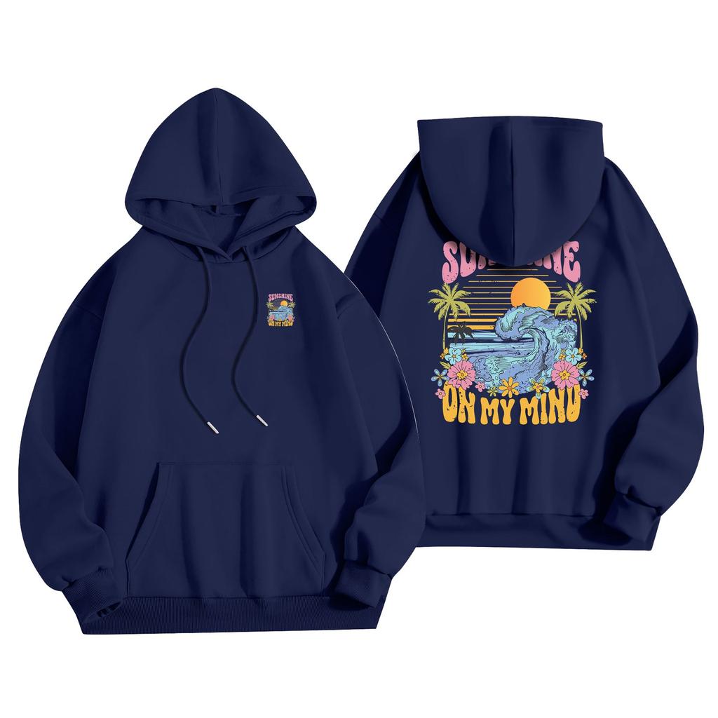 Women's Fashion Lightweight Long Sleeve Pullover With Pockets Flowers Print Hoodie