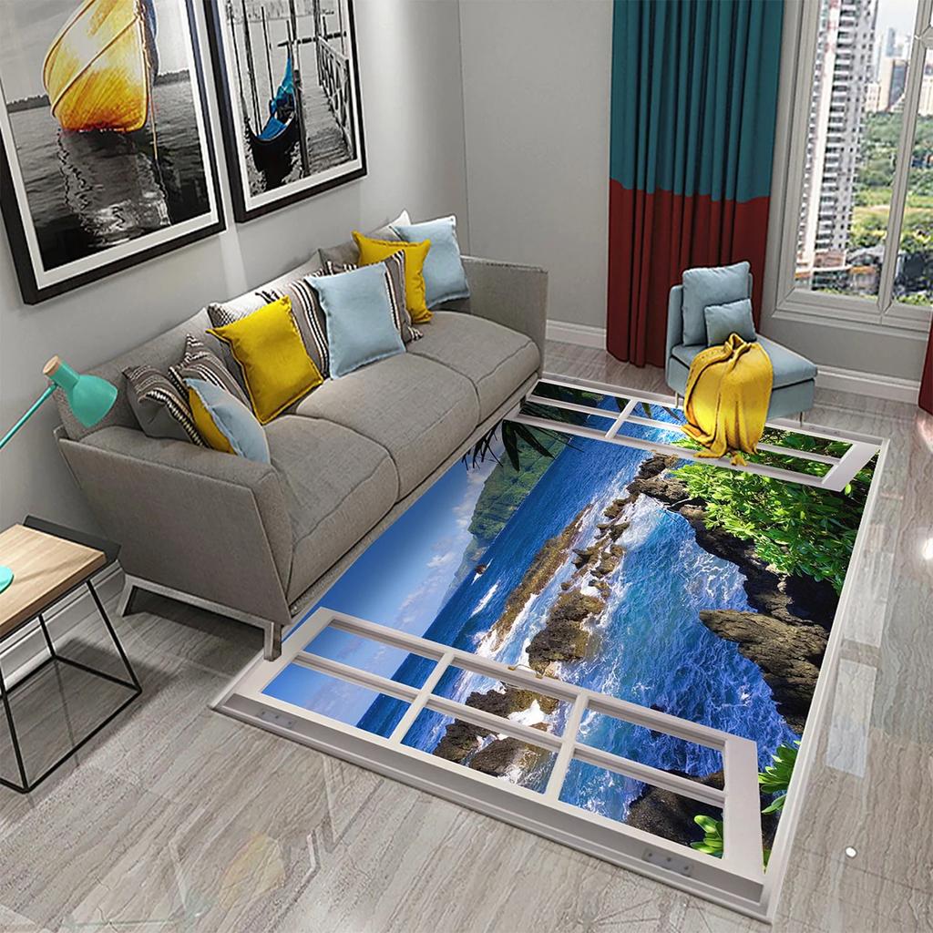 3D Современный ковер с пейзажем за окном Красивый вид за окном Коврики Кухня Ванная Нескользящий коврик Ковры для декора гостиной и спальни