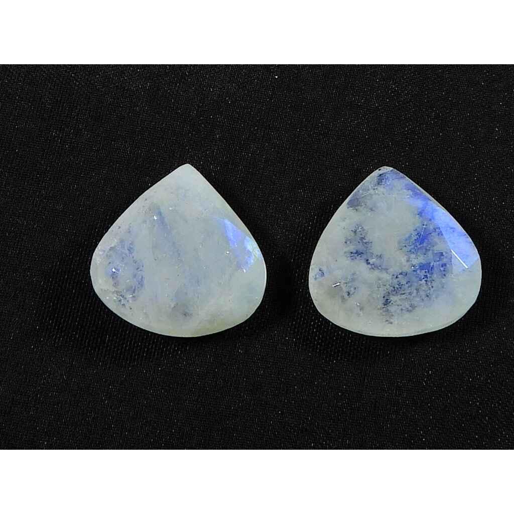 15X15MM Natural Rainbow Moonstone Pear Both Side Faceted Gemstone 2 Pcs Lot RML-886