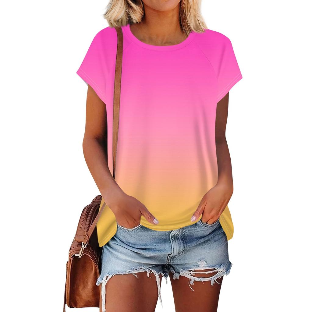 Women's Short Sleeve T Shirts Round Neck Cute Tunic Tops Basic Tees Blouses Loose Fit Pullover