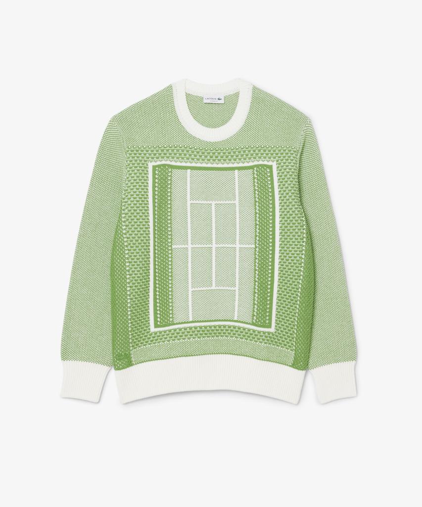 LACOSTE Men'S Tennis Court Jacquard Long Sleeve Crew Neck Pullover Ah0619-56G 4Si