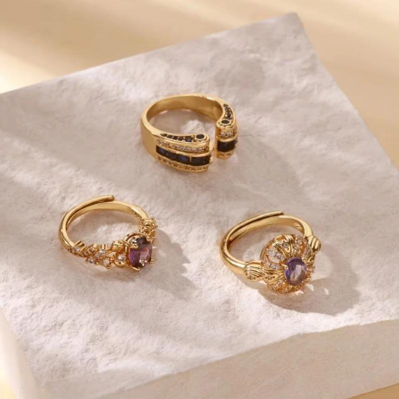 Medieval Bauhinia Flower Zircon Heavy Industry Flower Index Finger Ring Retro Court Style Ring Light Luxury Jewelry New