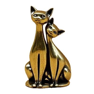 Ручная работа Латунная Фигурка Кошек-Пары Элегантная Металлическая Статуэтка Любителя Котят Декор для Подарка на День Святого Валентина Украшение